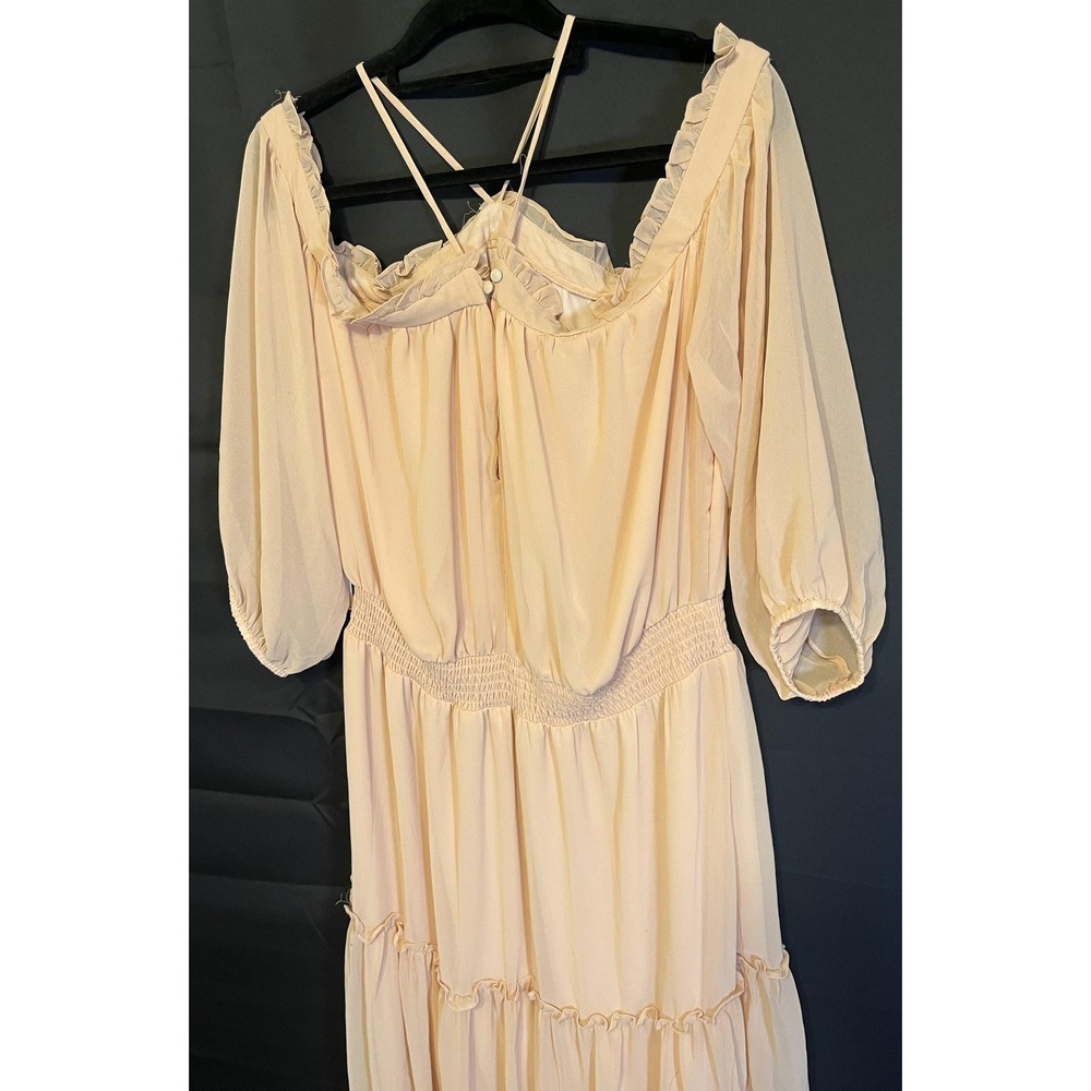 1. STATE Dress Womens XL Beige Autumnal Tones Off Shoulder Tiered Midi Chiffon - Picture 8 of 16